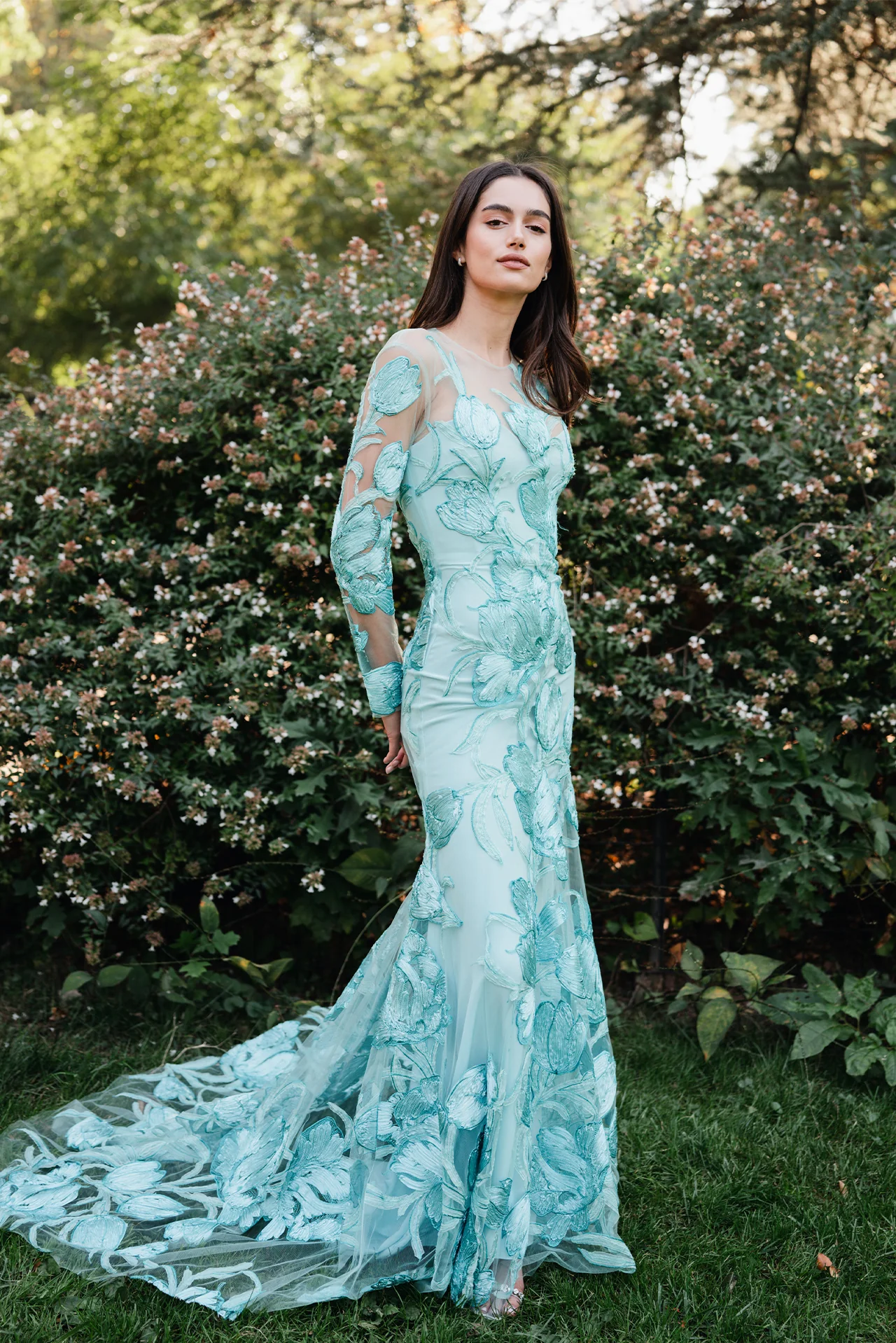 Tulle Long Sleeve Trumpet Gown - Image 7