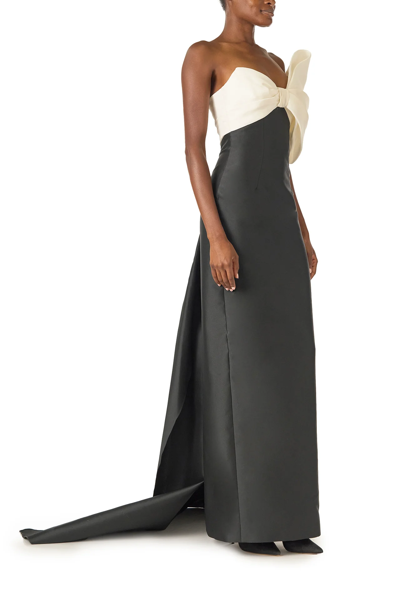 Asymmetric Draped Bow Column Gown - Image 3