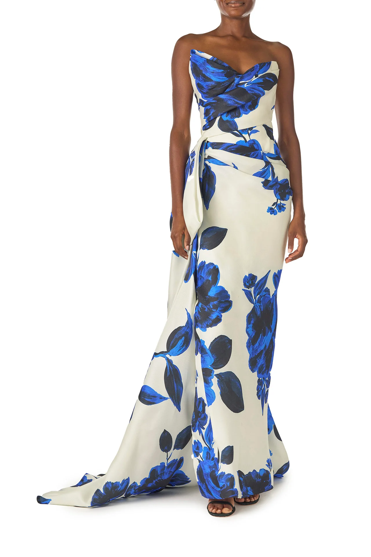 Asymmetric Draped Column Gown