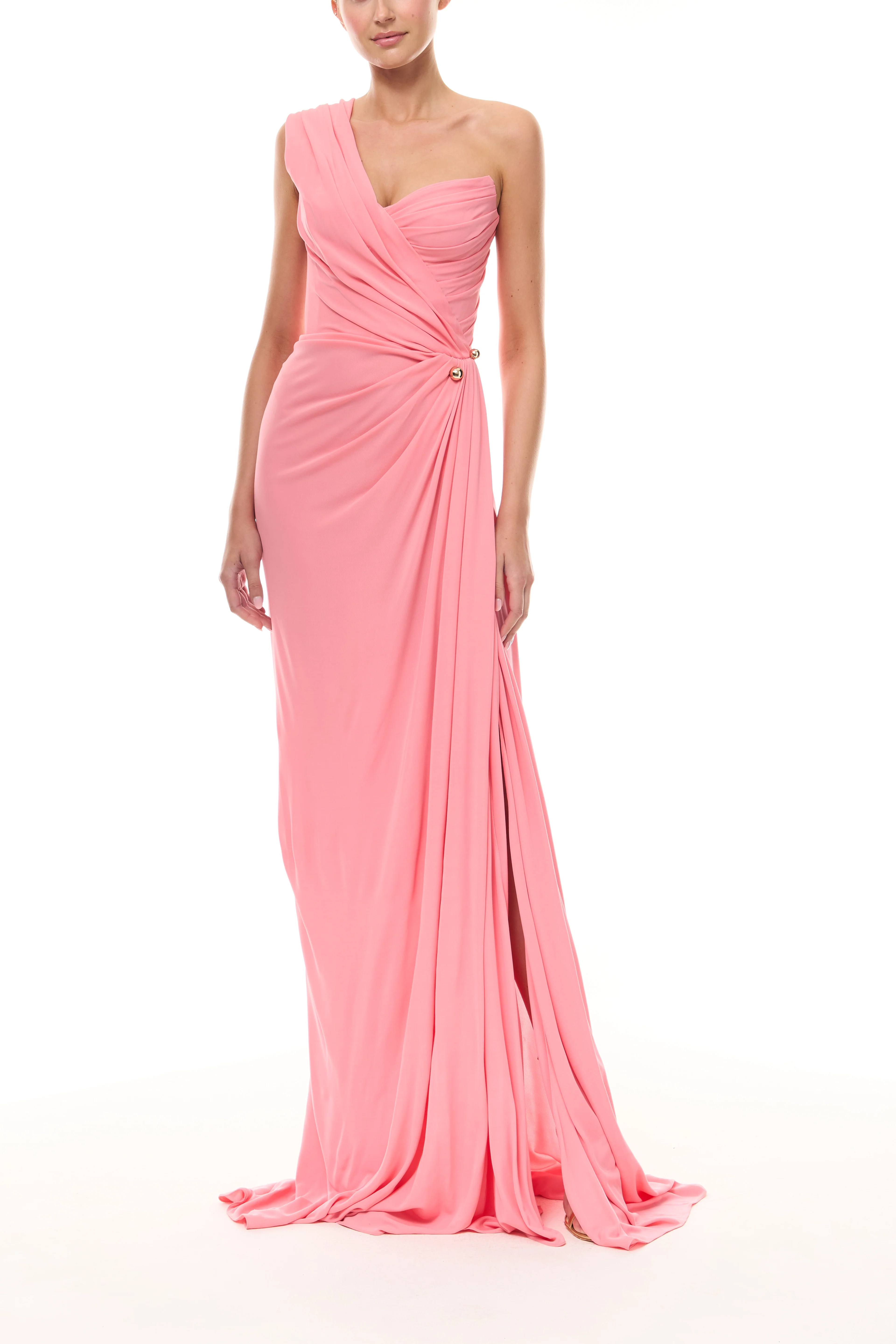 Asymmetric Draped One Shoulder Gown - Image 3