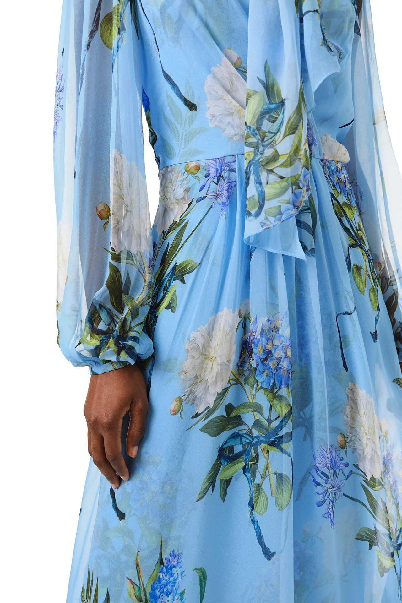 Floral Printed Chiffon Long Sleeve Gown - Image 6