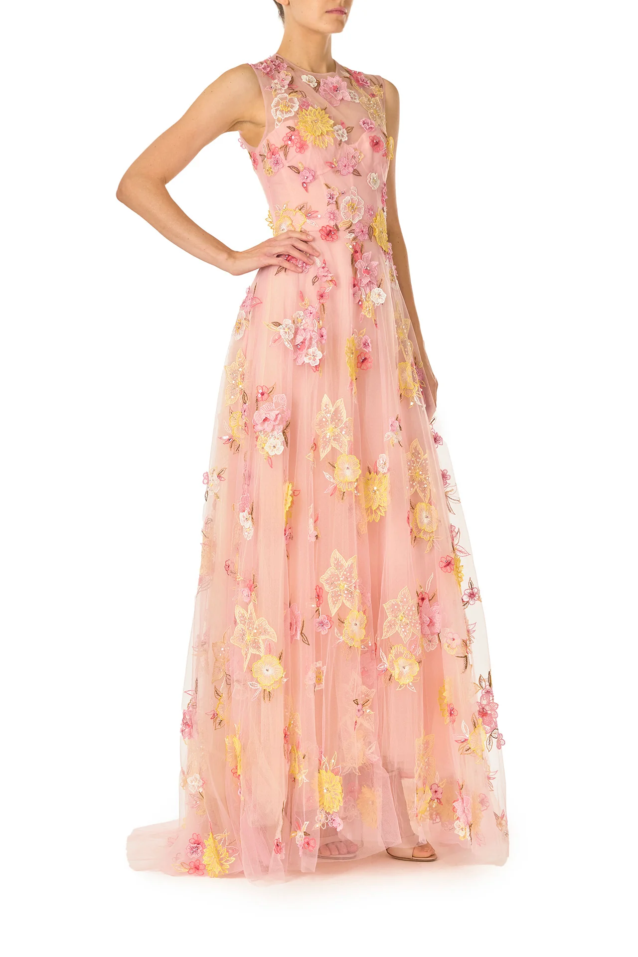 Embroidered Floral Sleeveless Gown - Image 6