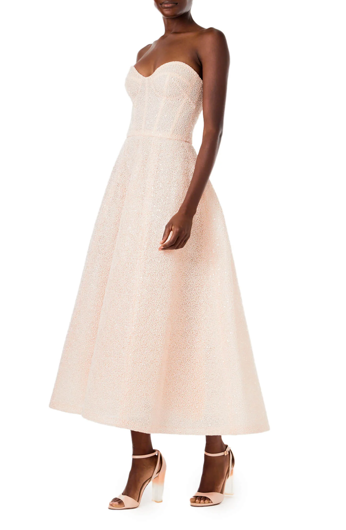 Embroidered Strapless Tea Length Dress - Image 3