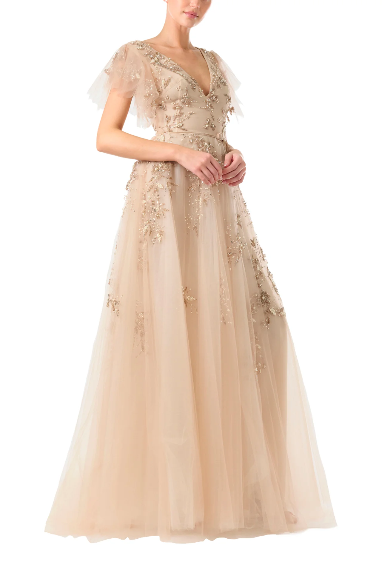 Embroidered Flutter Sleeve Gown - Image 4