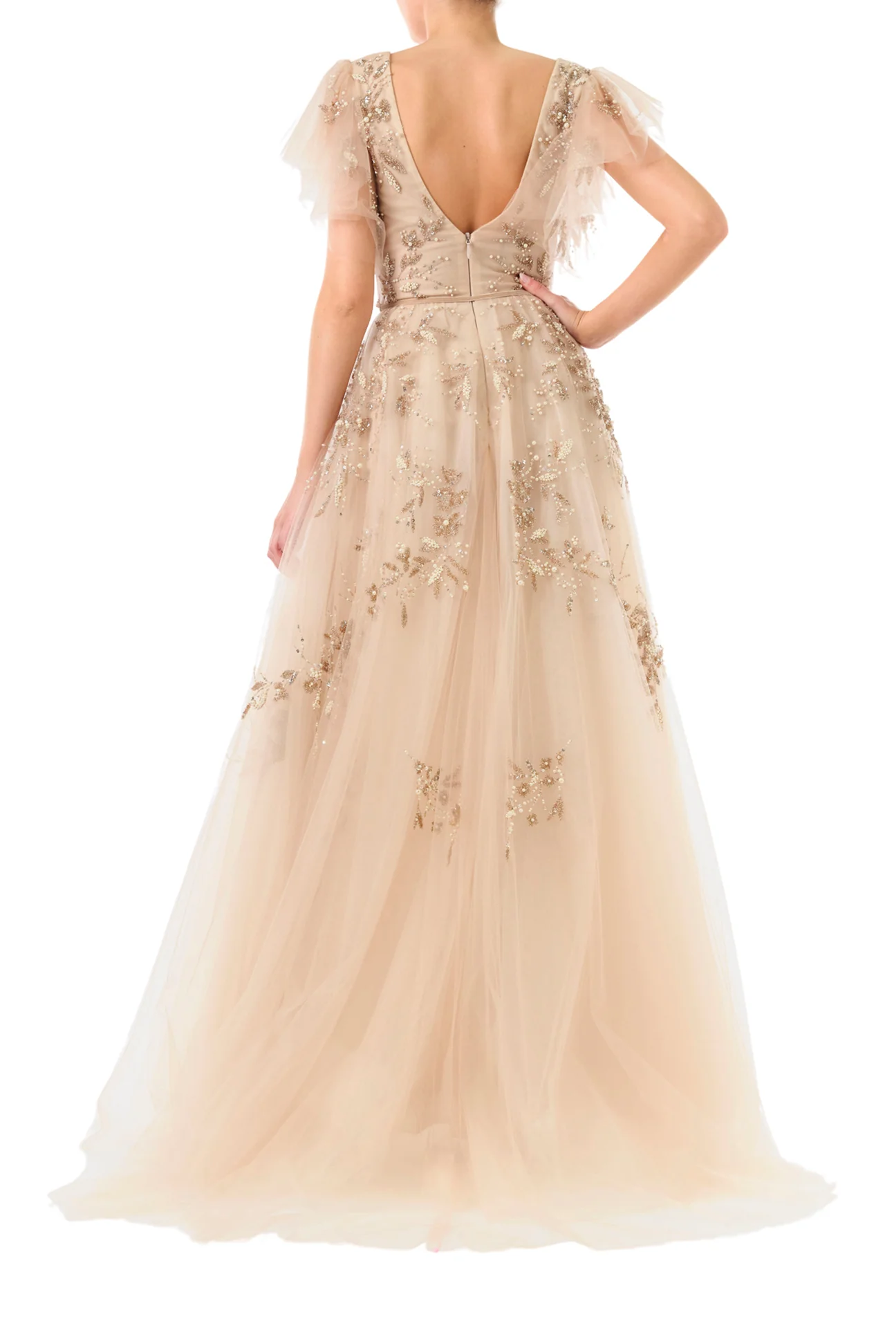 Embroidered Flutter Sleeve Gown - Image 5