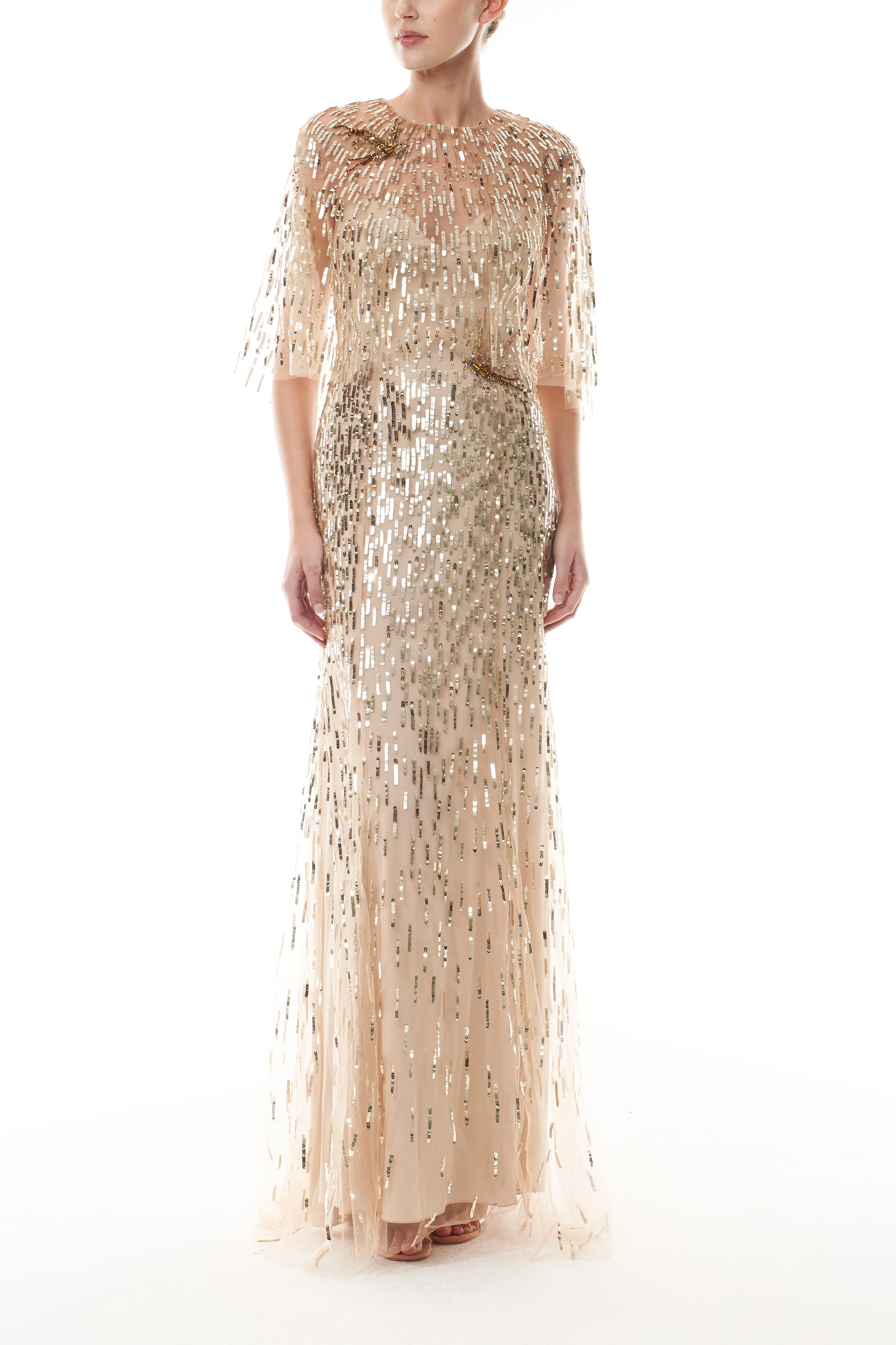 Gold Embroidered Gown With Capelet - Image 2