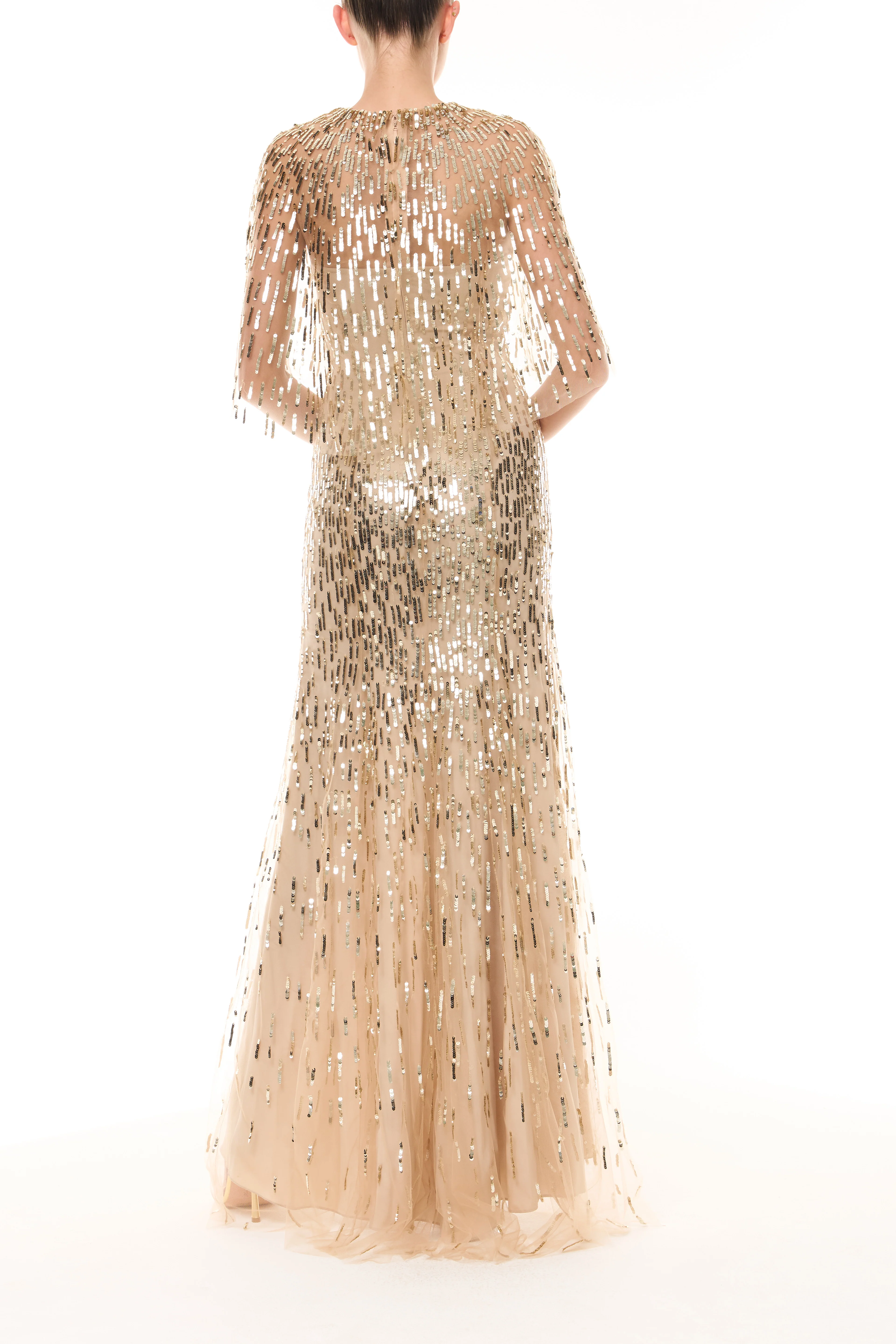 Gold Embroidered Gown With Capelet - Image 5