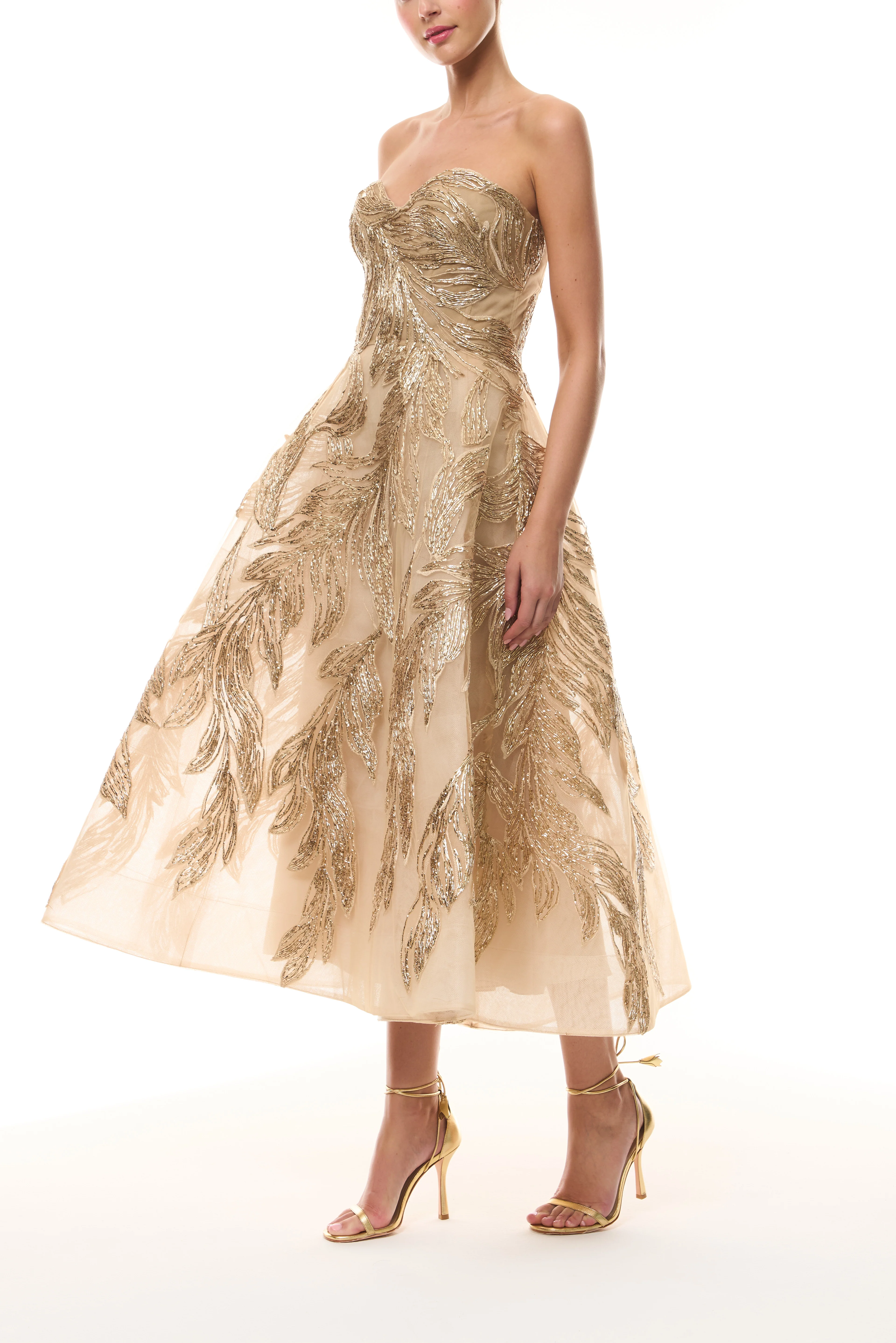 Gold Feather Cocktail Dress - Image 5