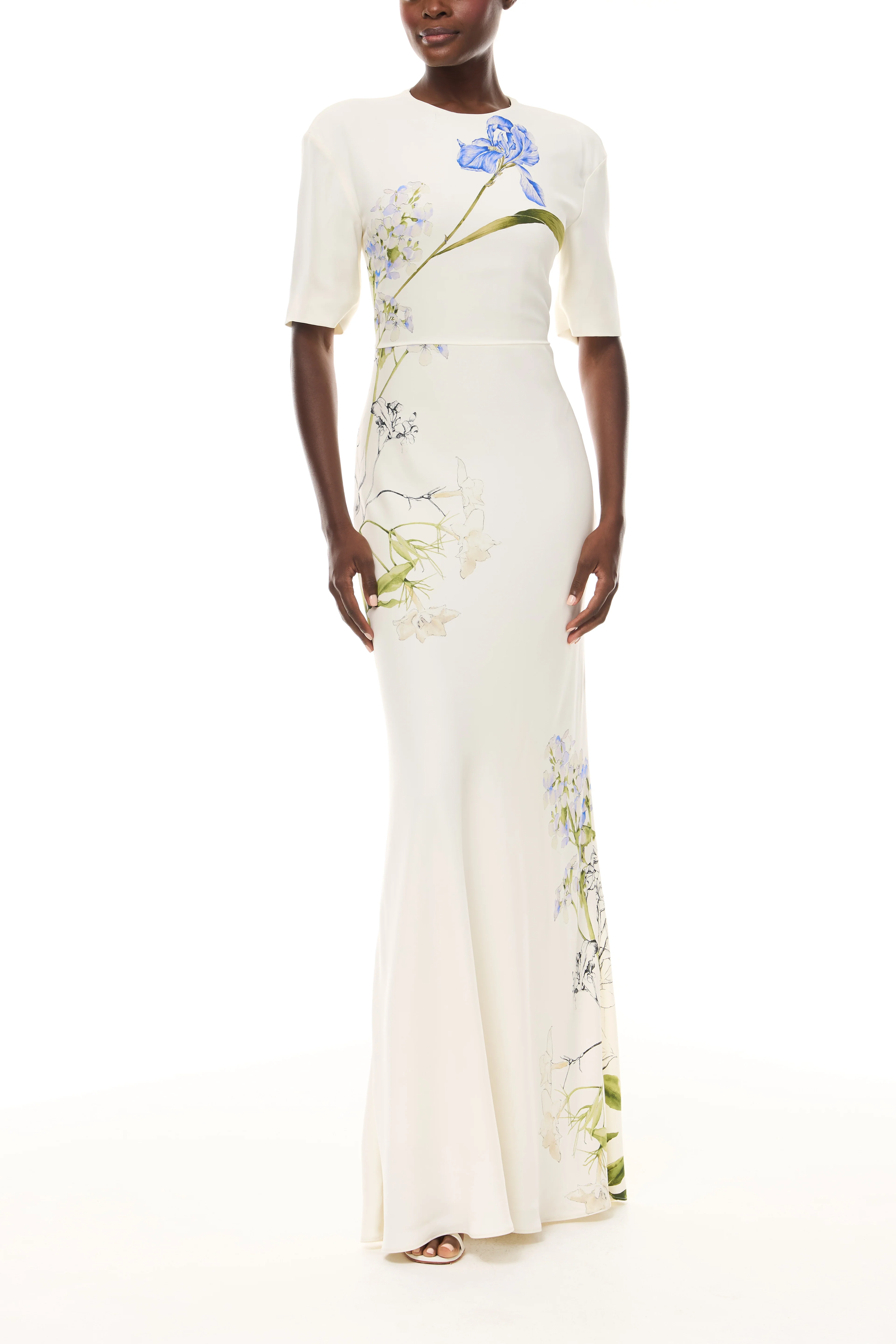 Ivory Floral Short Sleeve Gown