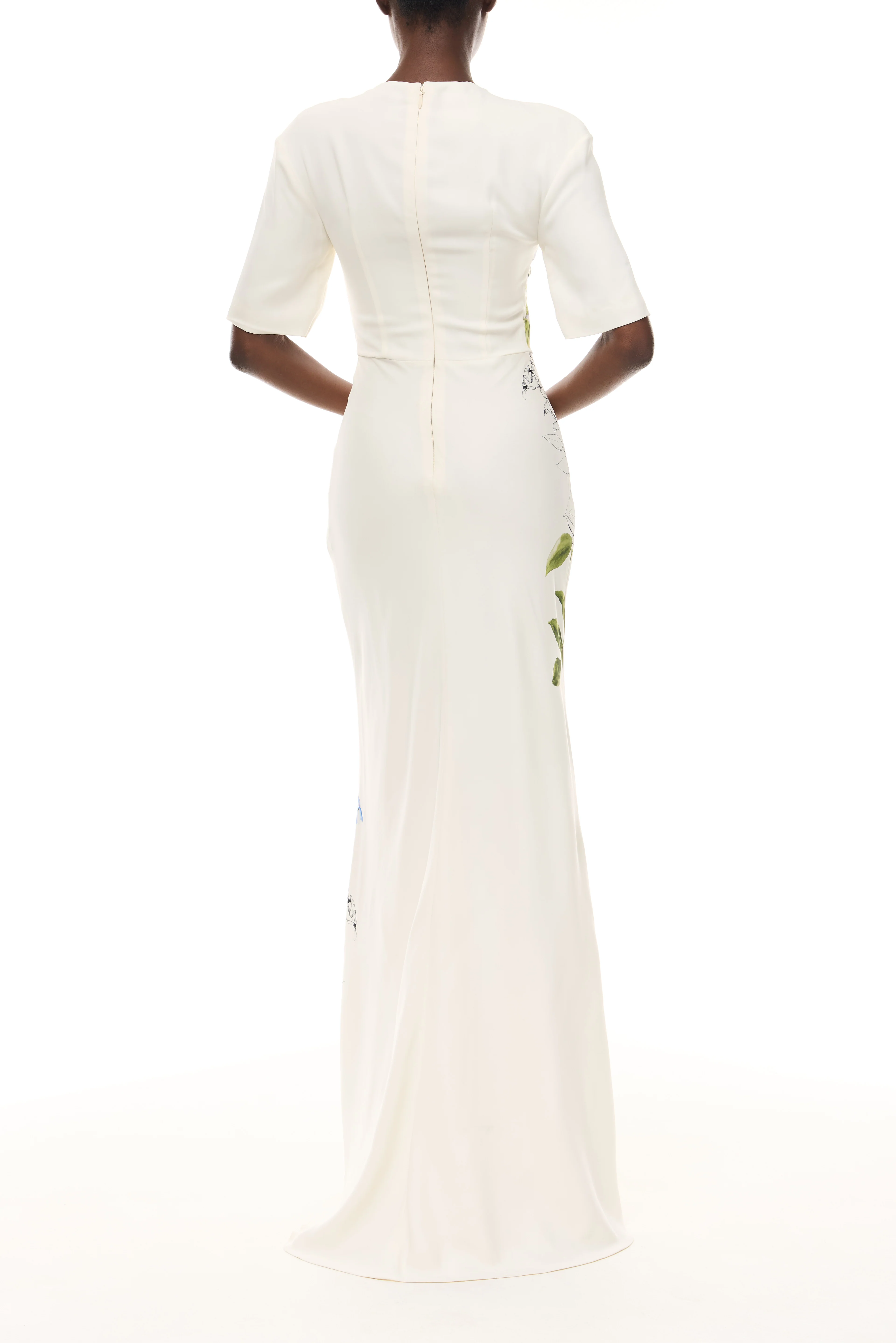 Ivory Floral Short Sleeve Gown - Image 6