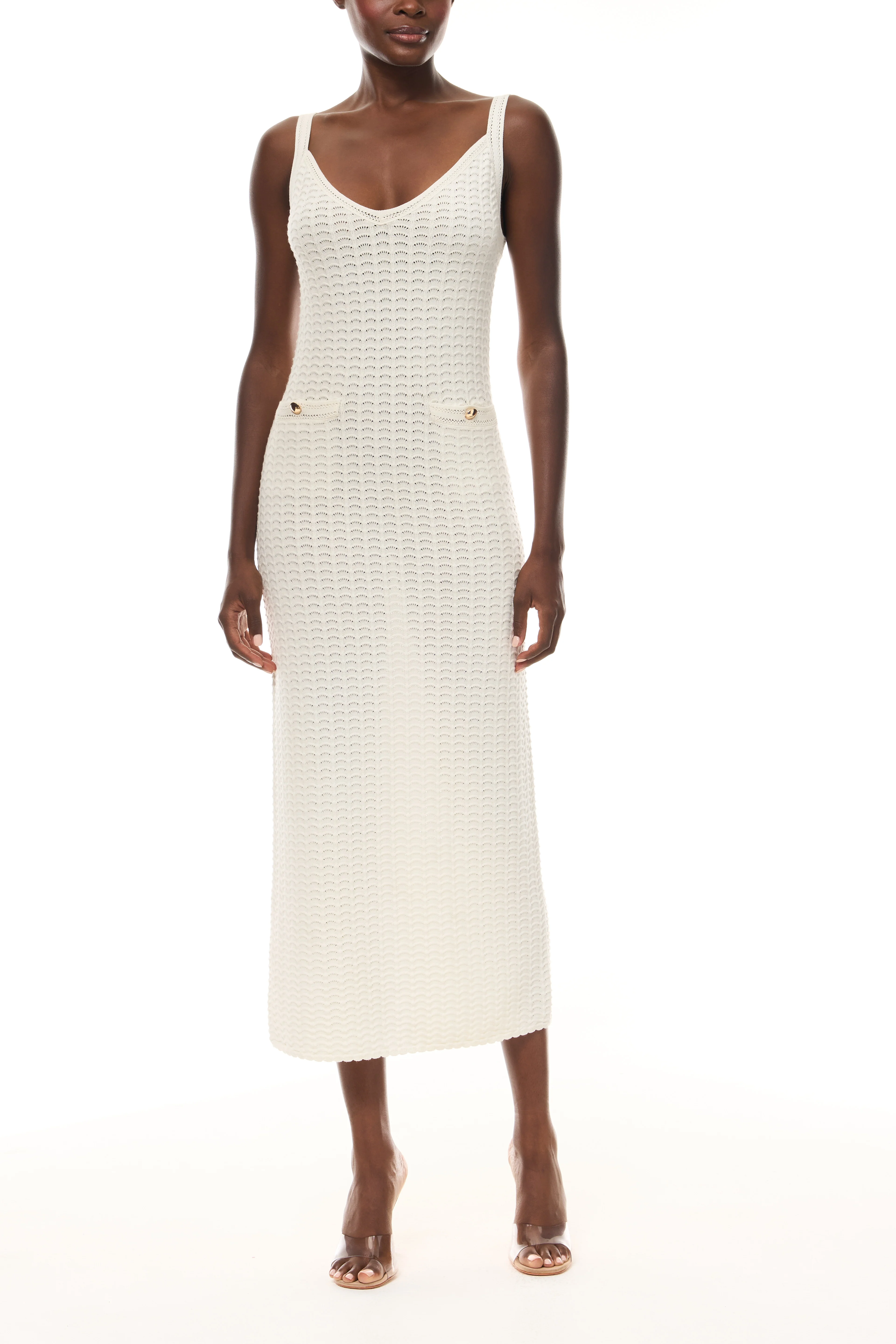 Ivory Lace-Stitch Knit Dress