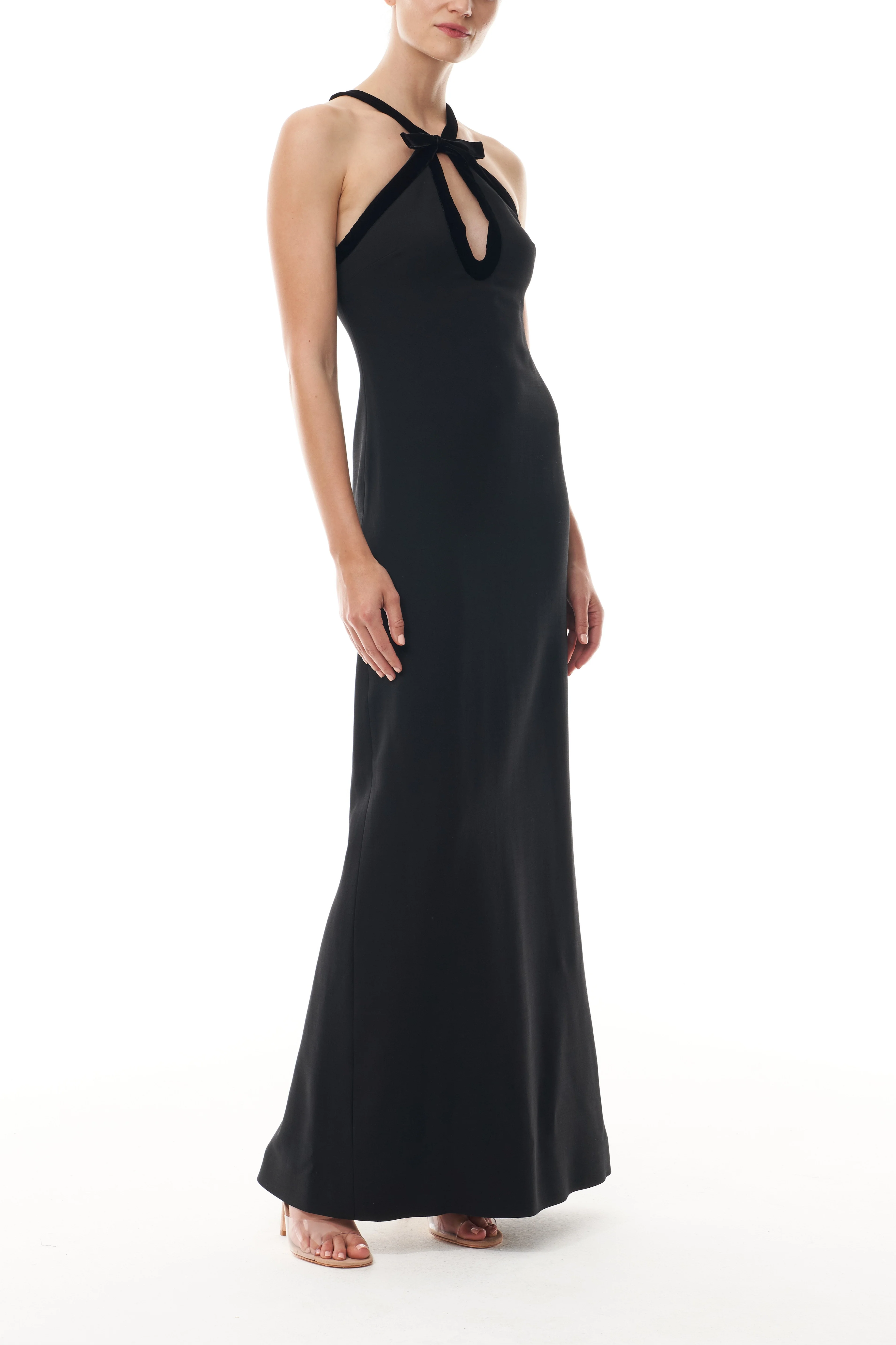 Keyhole Halter Gown With Velvet Trim - Image 4