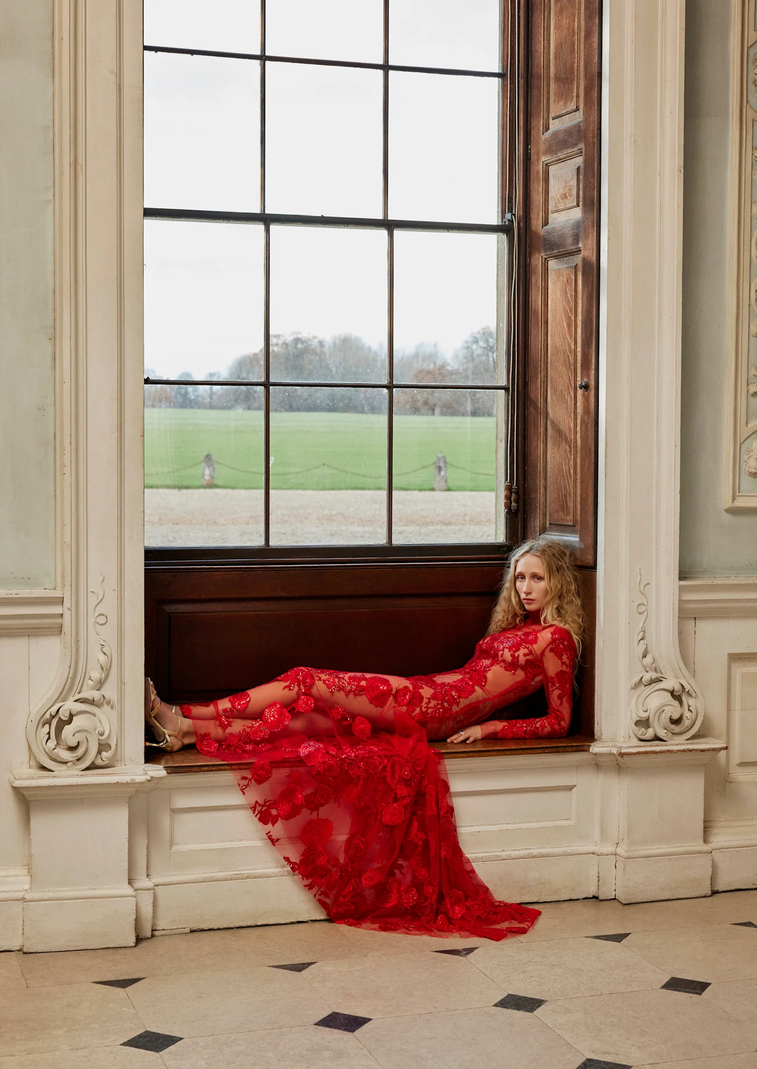 Long Sleeve Embroidered Tulle Gown - Image 2