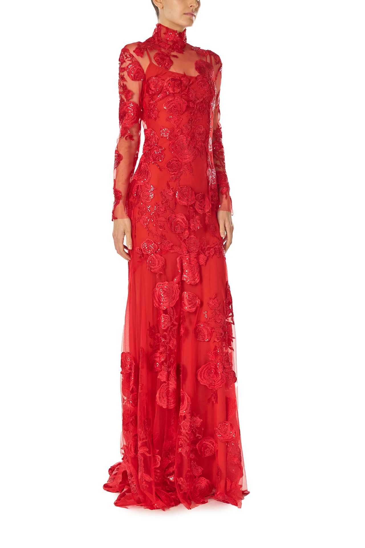 Long Sleeve Embroidered Tulle Gown - Image 4