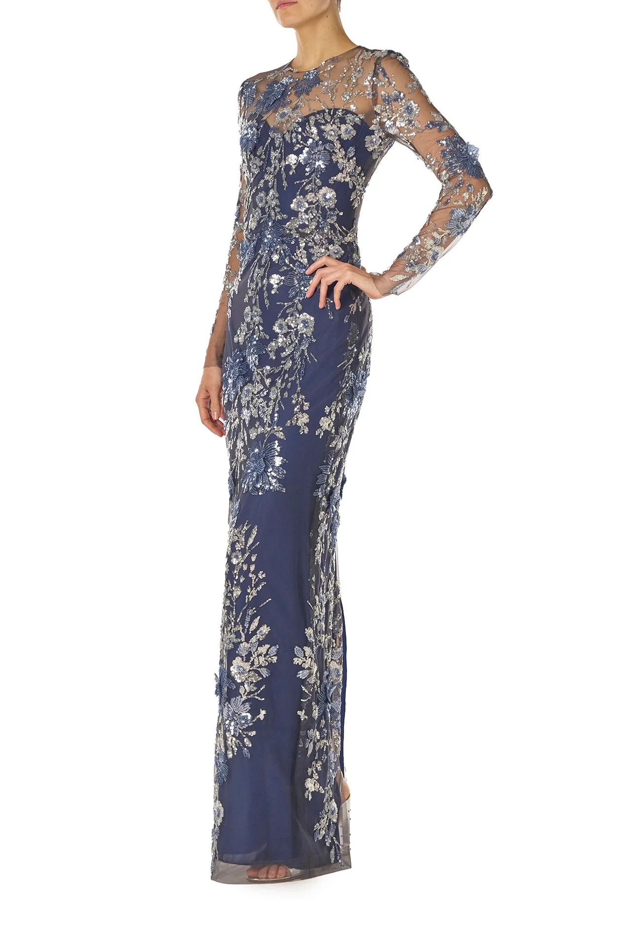 Long Sleeve Illusion Sequin Gown - Image 4