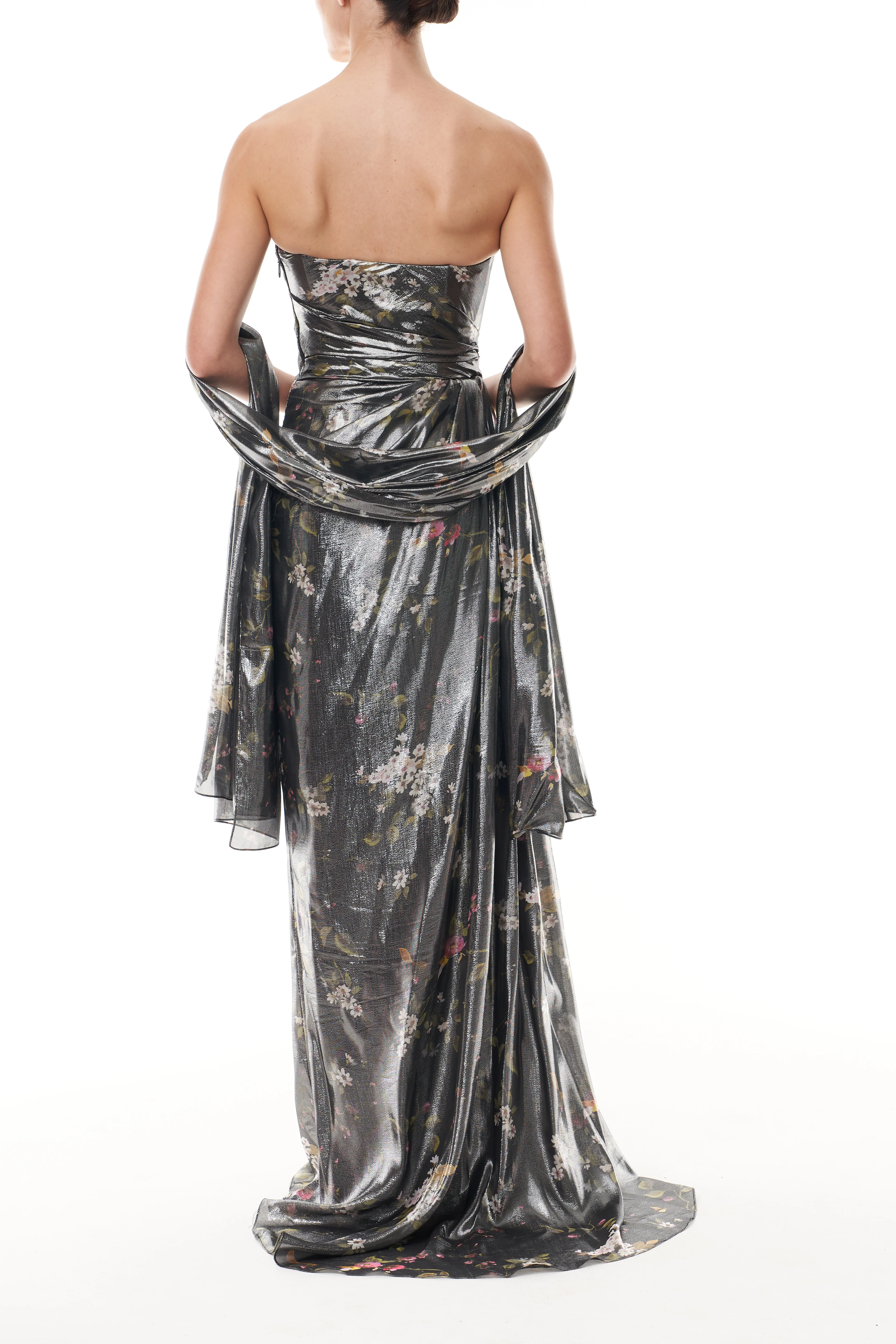 Metallic Floral Draped Gown - Image 5