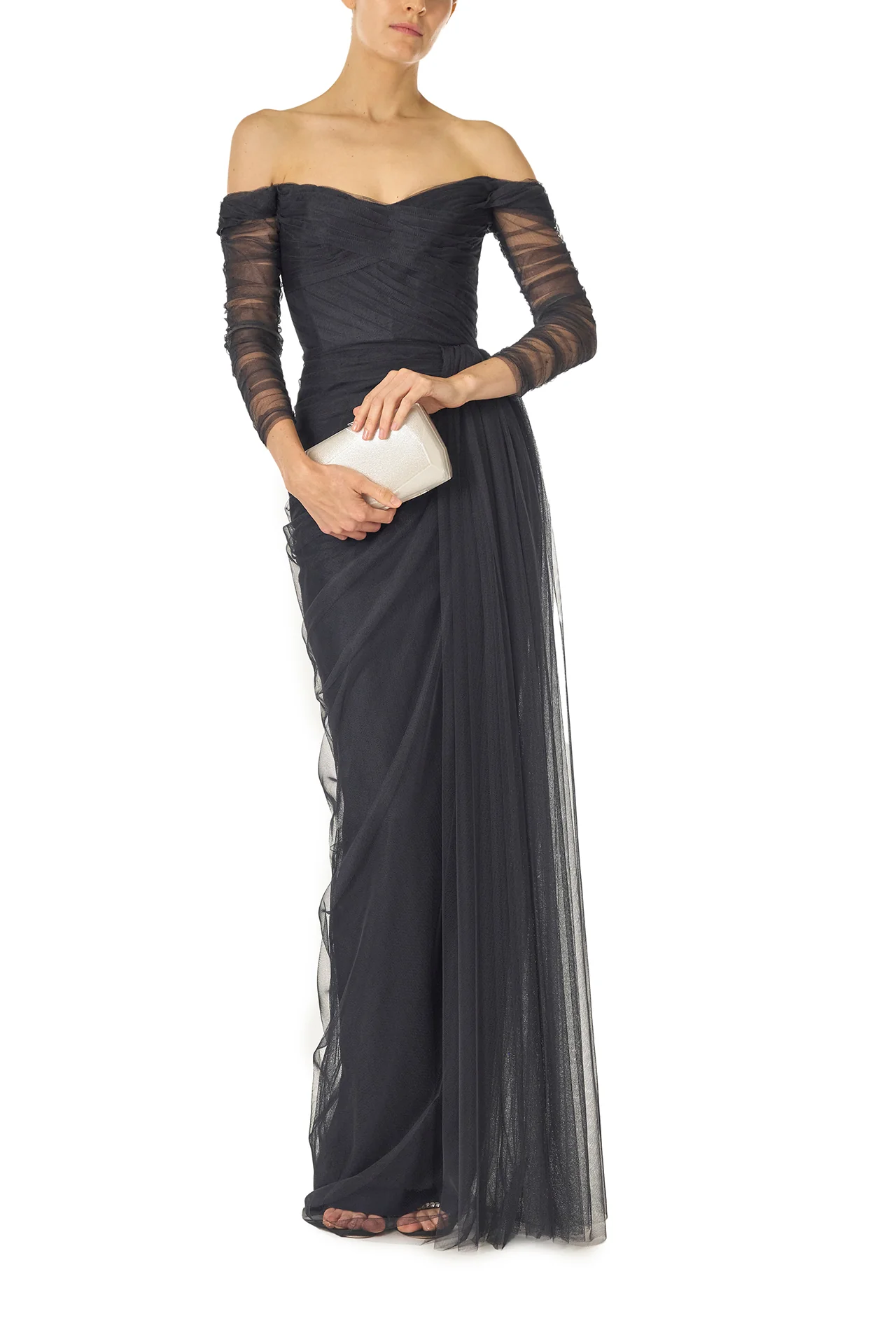 Off The Shoulder Draped Tulle Gown - Image 3