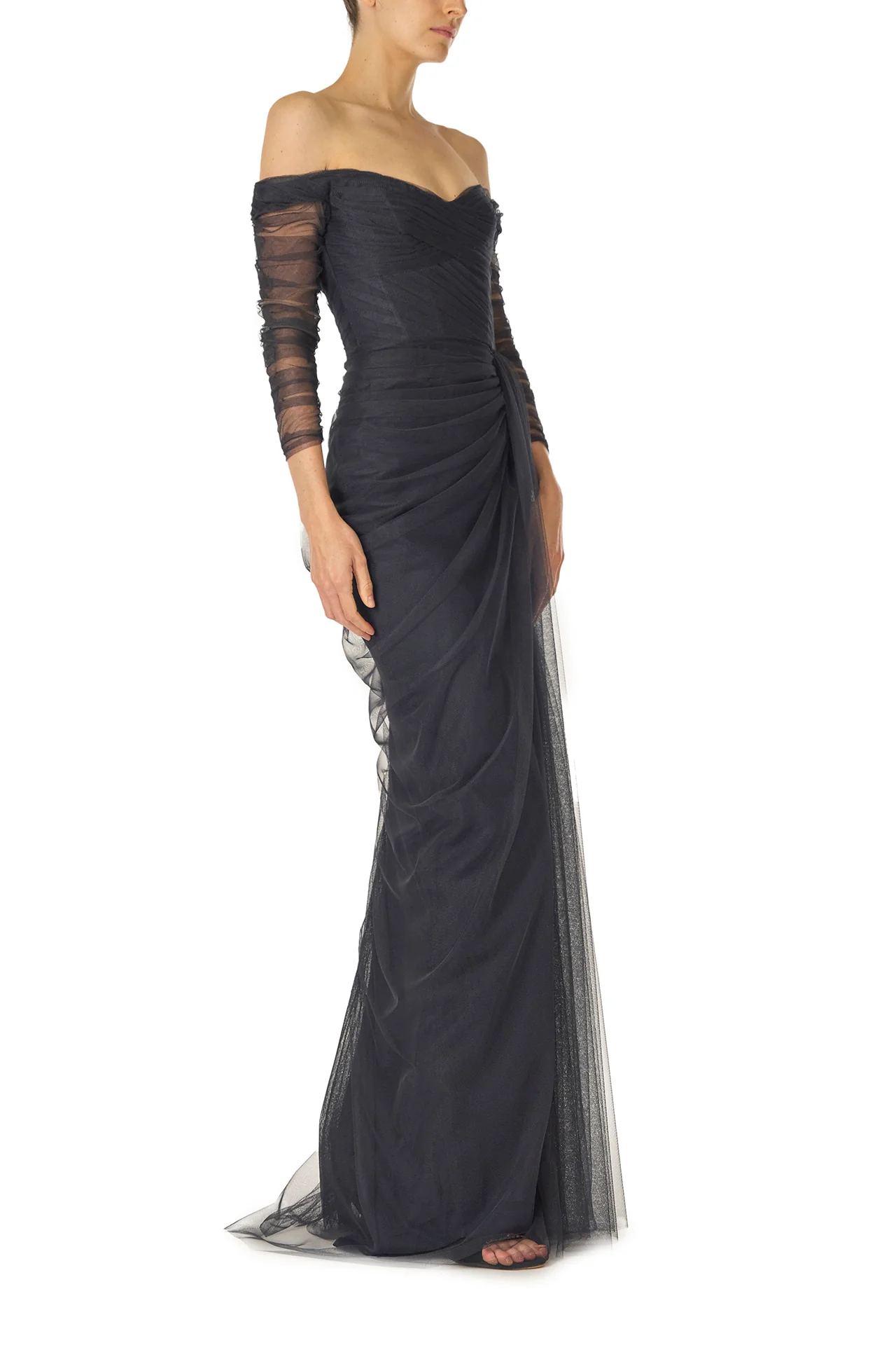 Off The Shoulder Draped Tulle Gown - Image 4