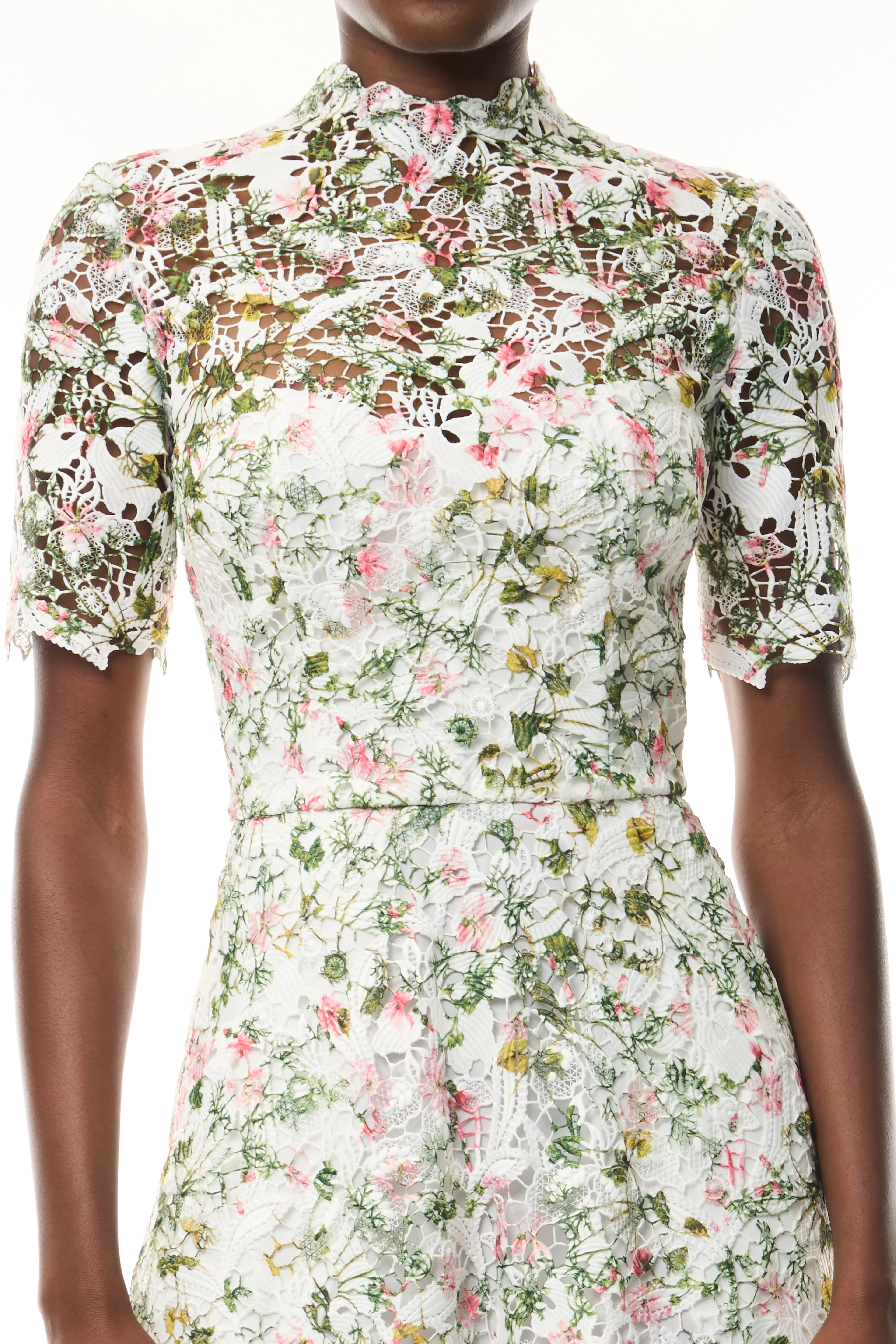 Short Sleeve Floral Lace Dress - Image 3