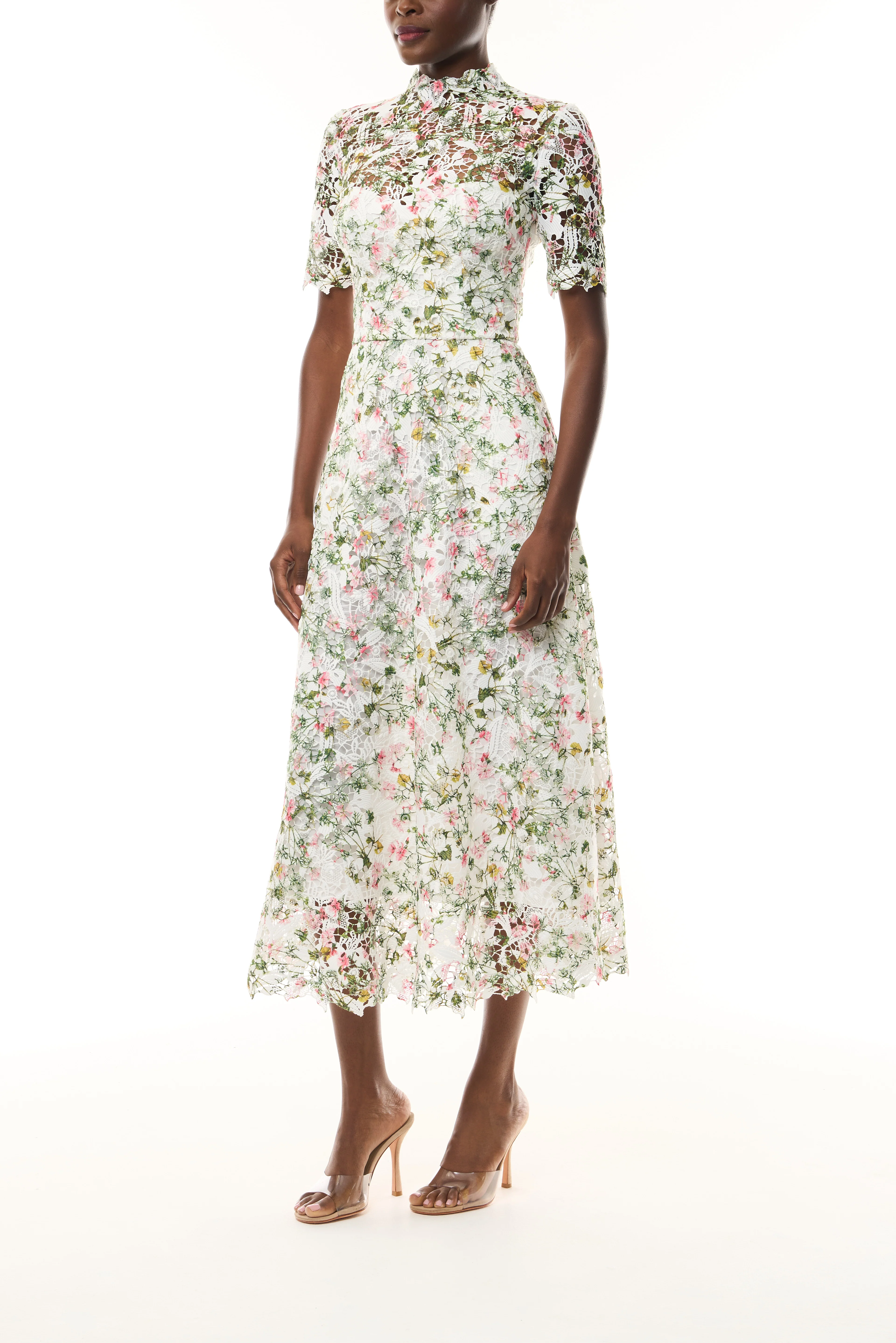 Short Sleeve Floral Lace Dress - Image 4
