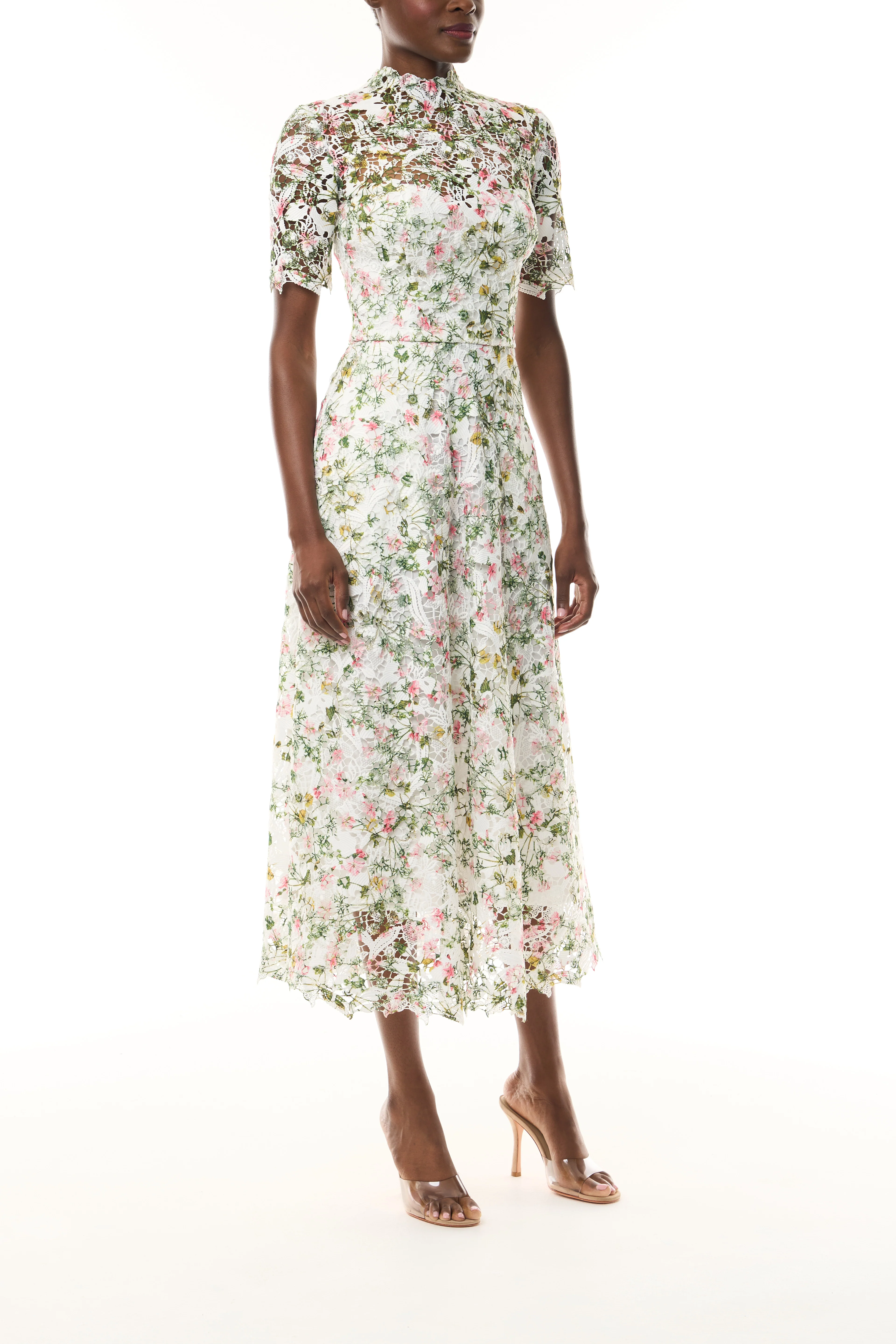 Short Sleeve Floral Lace Dress - Image 5