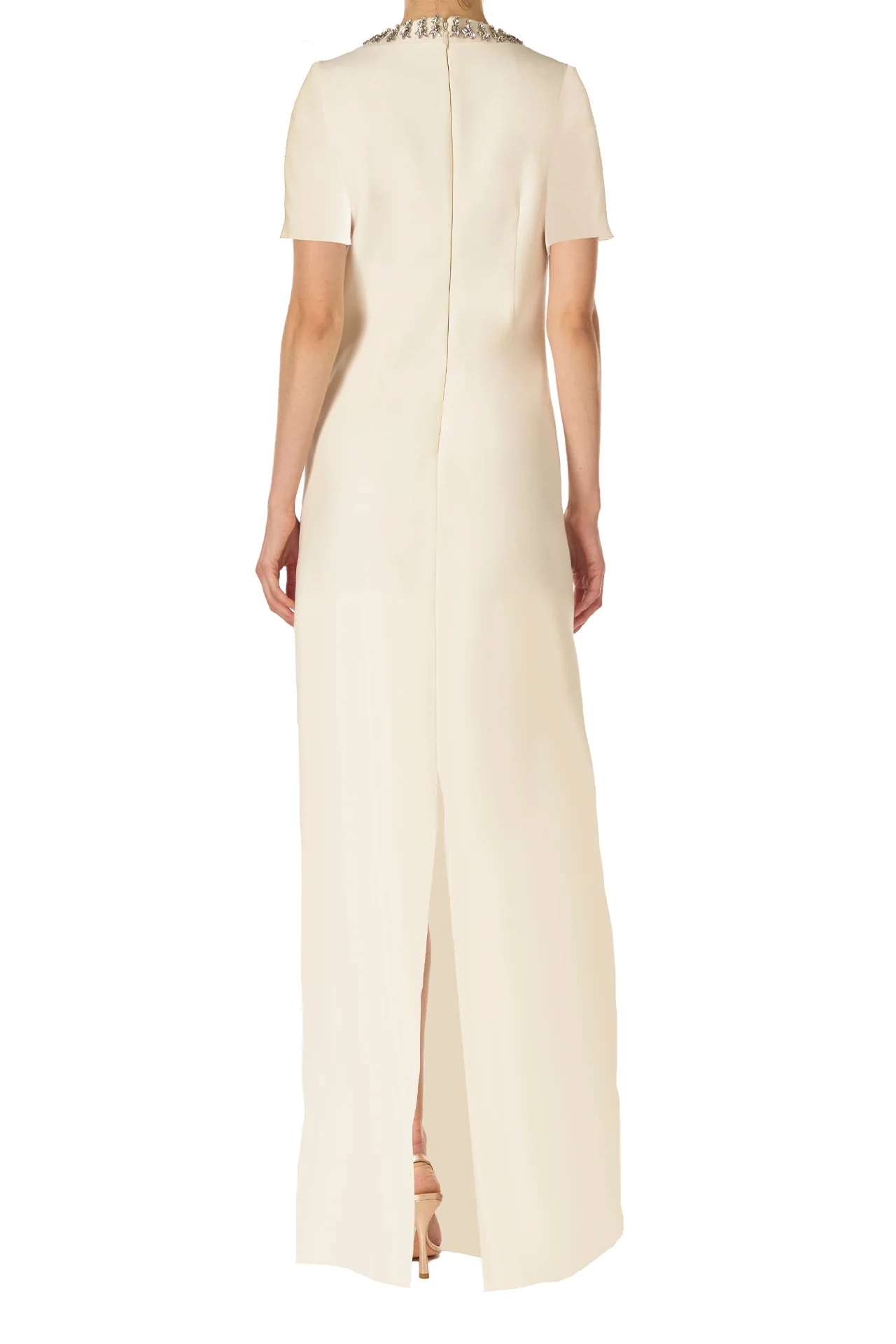 Jeweled Neck Caftan Silk White - Image 4