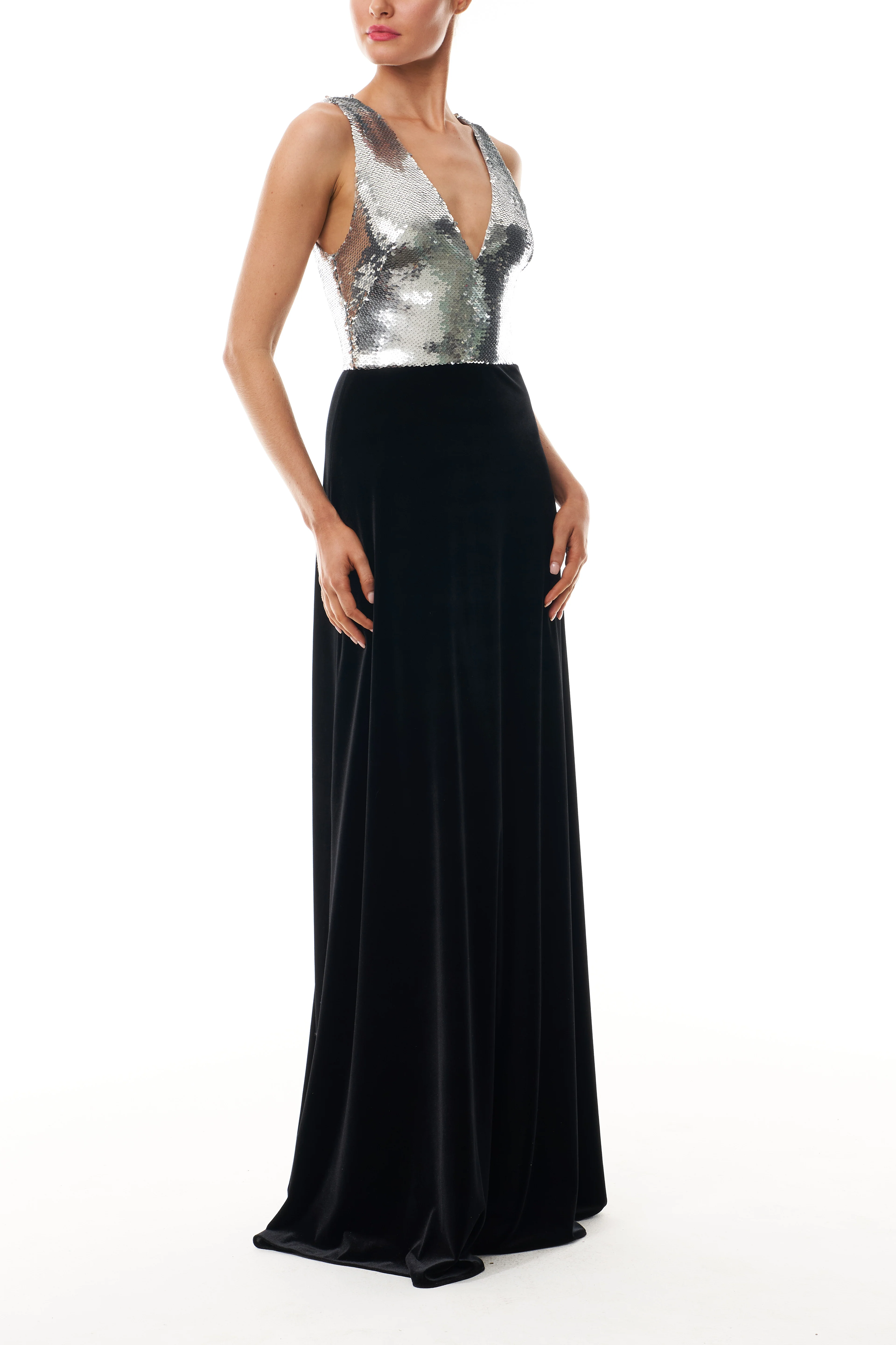 Sequin Velvet V-Neck Gown - Image 5