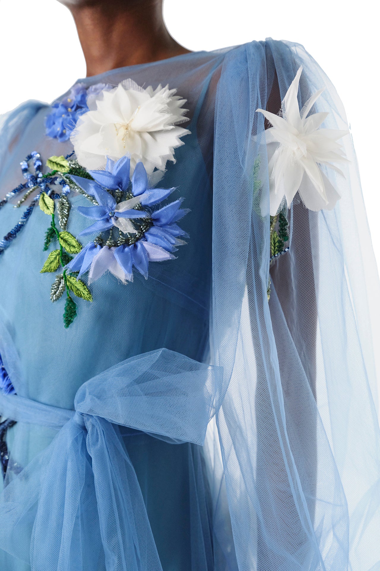 Long Sleeve Embroidered Tulle Gown - Image 2