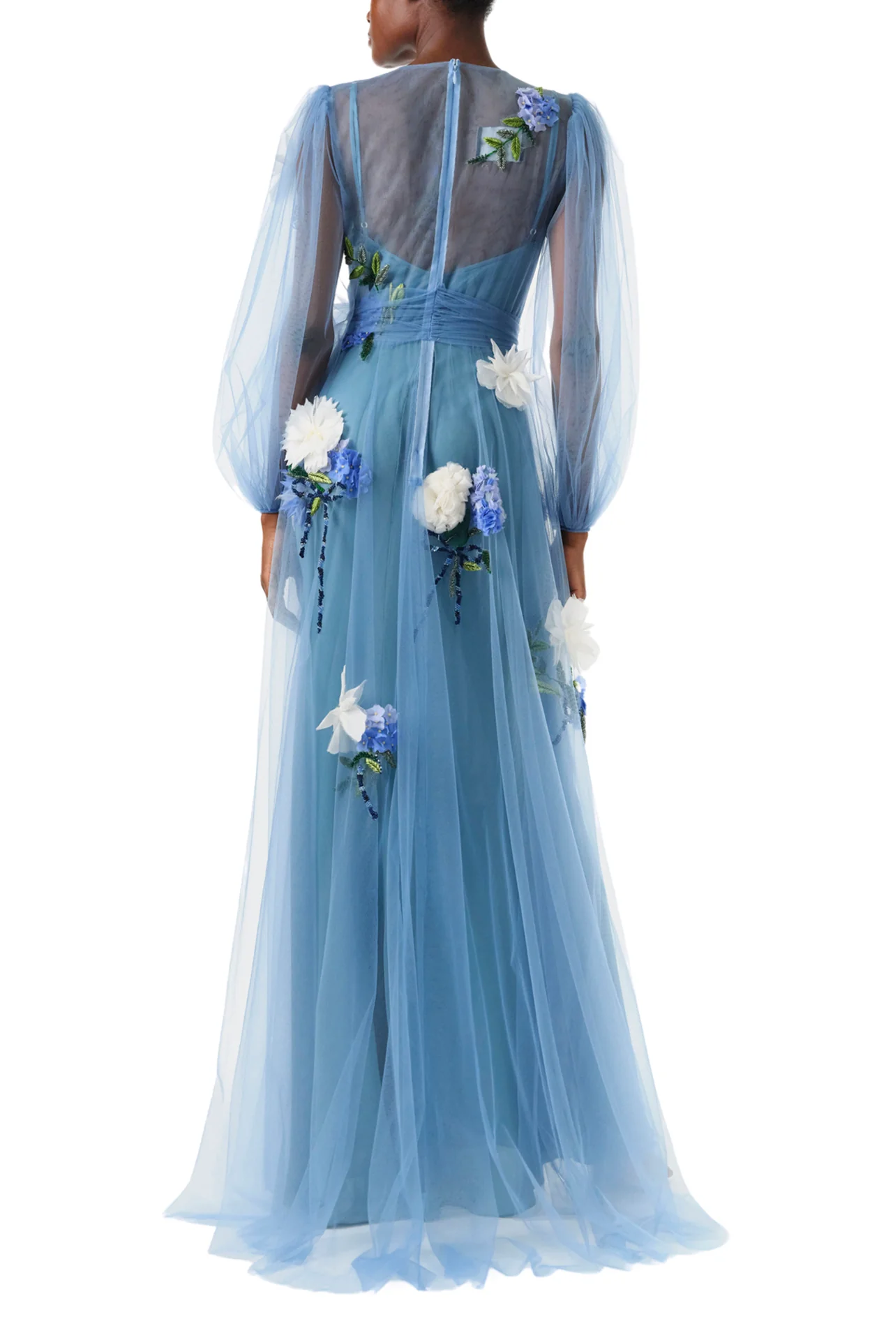 Long Sleeve Embroidered Tulle Gown - Image 4