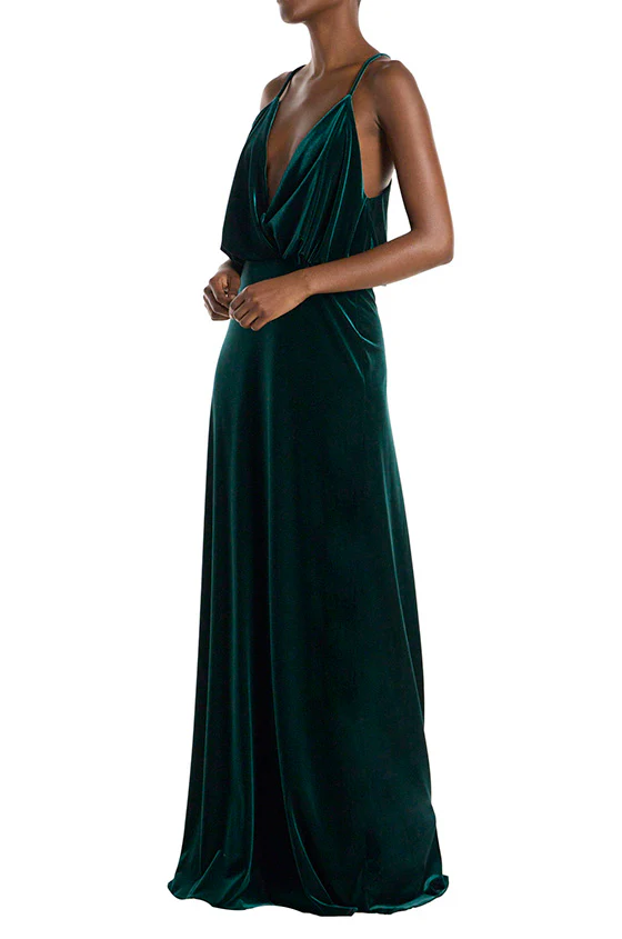 Spaghetti Strap Cowl Neck Velour Gown - Image 3